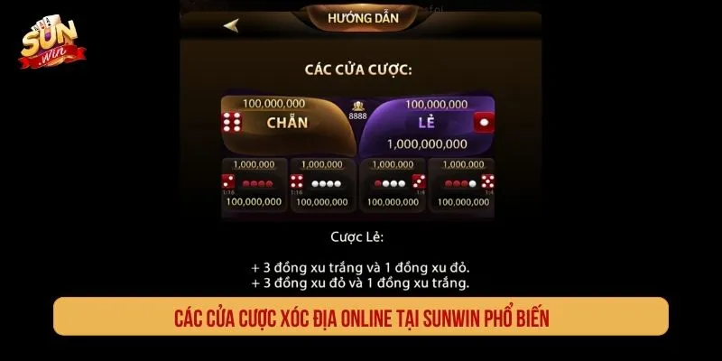 Xóc Đĩa Online SUNWIN Truyền Thống Đẳng Cấp Thưởng Lớn Các cửa cược xóc địa online tại SUNWIN phổ biến